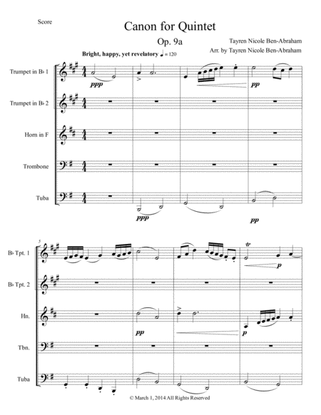 Canon For Quintet Sheet Music