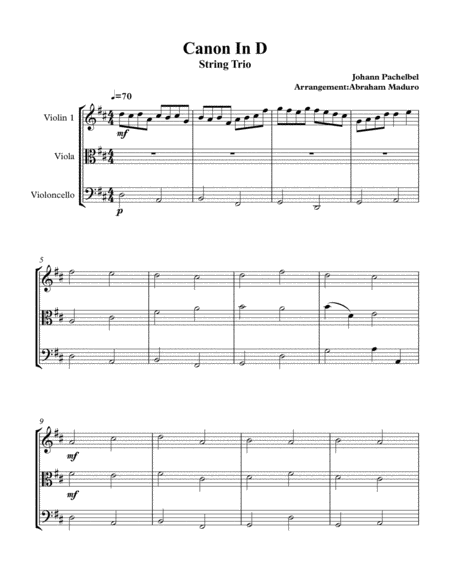 Canon In D String Trio Violin Viola And Cello Sheet Music