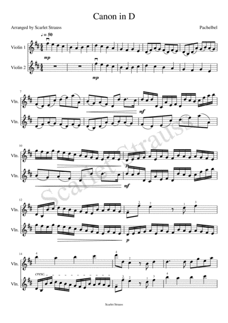 Canon In D Violin Duet By Johann Pachelbel Sheet Music