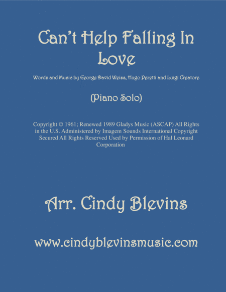 Free Sheet Music Cant Help Falling In Love Arranged For Piano Solo