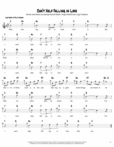 Cant Help Falling In Love C Major Sheet Music