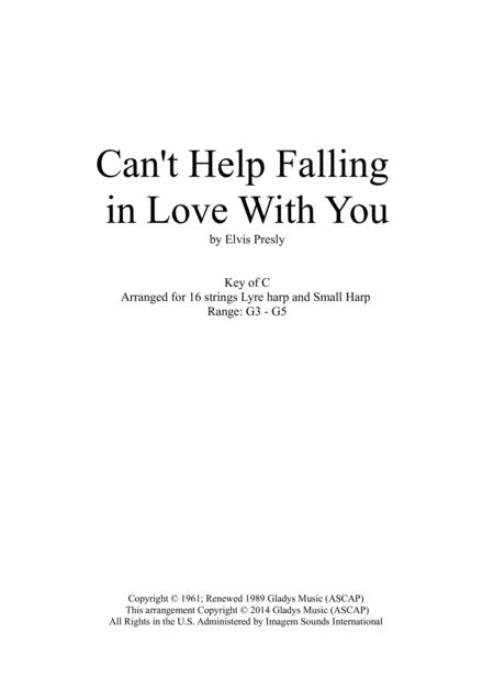 Cant Help Falling In Love With You Arranged For Lyre Harp And Small Harp Sheet Music