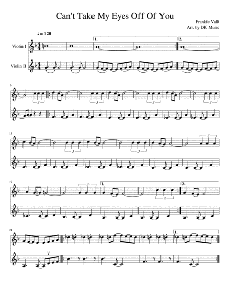 Cant Take My Eyes Off Of You Violin Duet Sheet Music