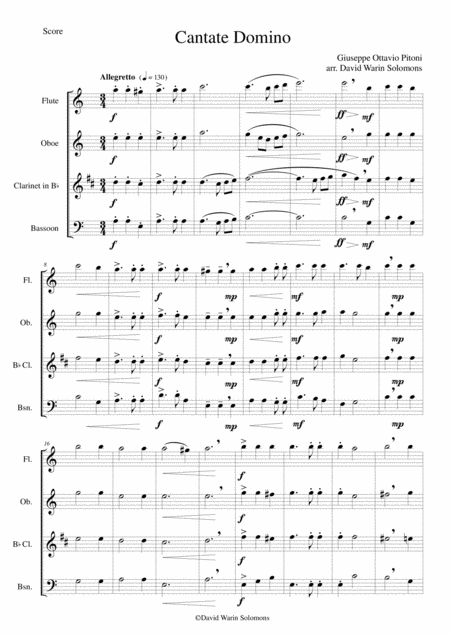 Free Sheet Music Cantate Domino By Pitoni For Wind Quartet
