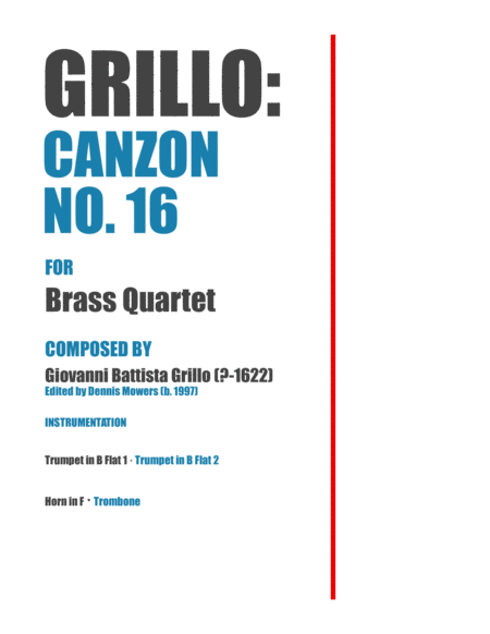 Canzon No 16 For Brass Quartet Giovanni Battista Grillo Sheet Music