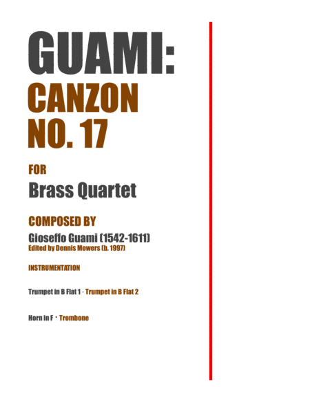 Canzon No 17 For Brass Quartet Gioseffo Guami Sheet Music