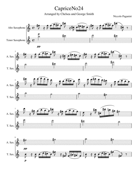 Free Sheet Music Caprice No 24 For Saxophone Duet
