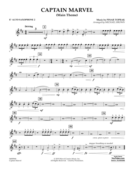 Free Sheet Music Captain Marvel Main Theme Arr Michael Brown Eb Alto Saxophone 2