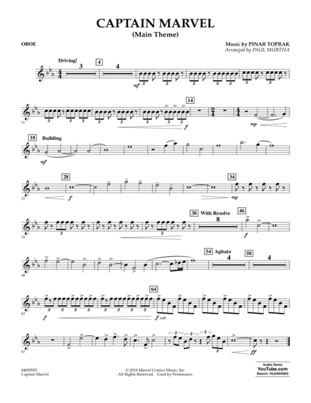 Captain Marvel Main Theme Arr Paul Murtha Oboe Sheet Music