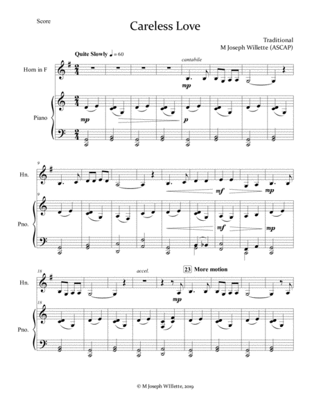 Careless Love French Horn Solo W Piano Sheet Music