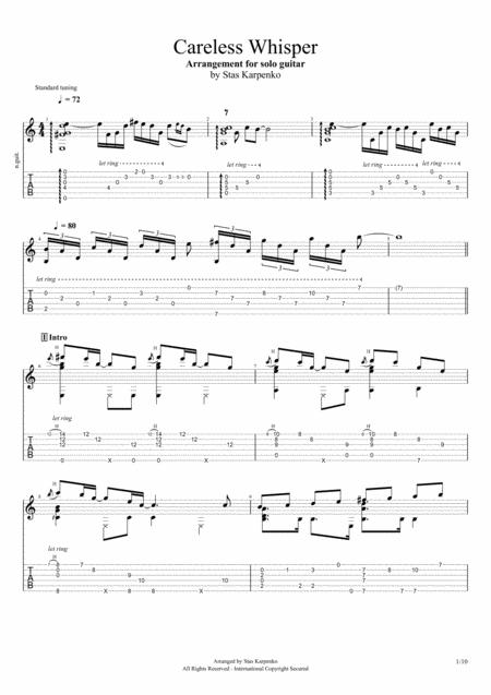 Careless Whisper Arrangement For Classic Solo Guitar Sheet Music