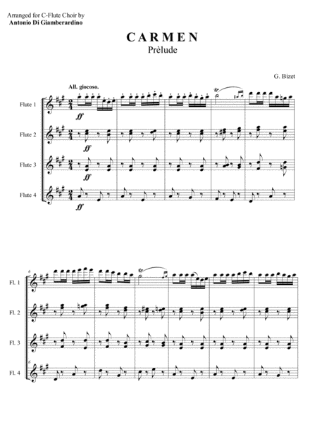 Free Sheet Music Carmen Prelude C Flute Choir