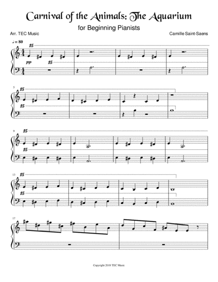 Carnival Of The Animals Aquarium Easy Piano Sheet Music