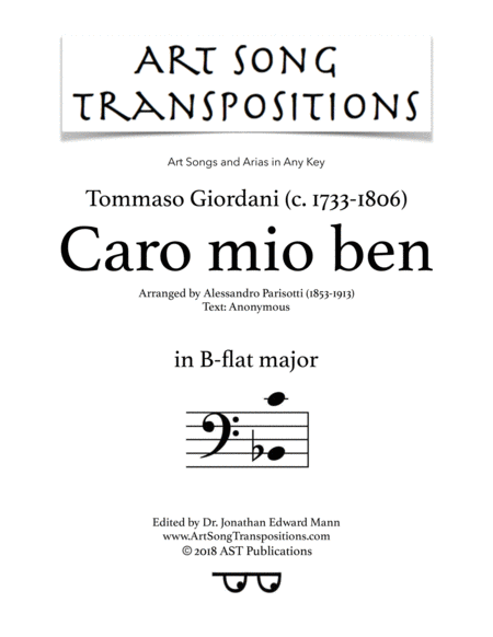 Caro Mio Ben B Flat Major Bass Clef Sheet Music