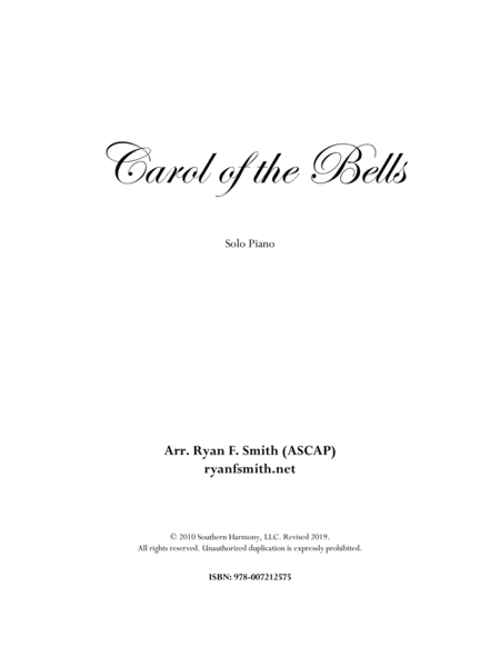 Carol Of The Bells For Solo Piano Sheet Music