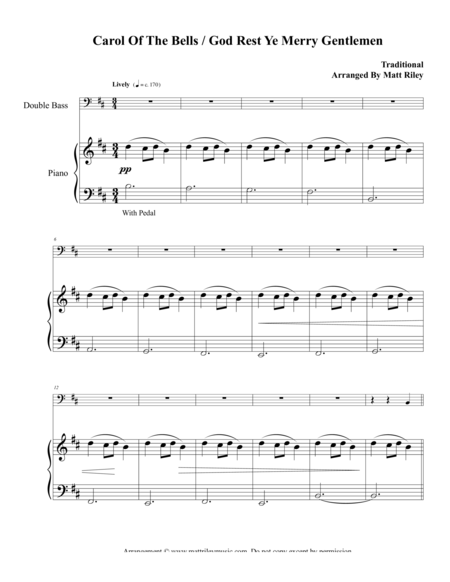 Free Sheet Music Carol Of The Bells God Rest Ye Merry Gentlemen Contrabass