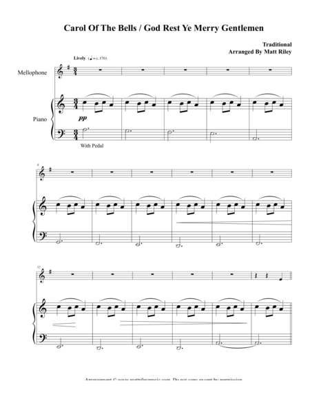 Free Sheet Music Carol Of The Bells God Rest Ye Merry Gentlemen Mellophone