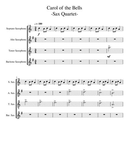 Free Sheet Music Carol Of The Bells Sax Quartet