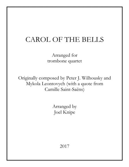 Carol Of The Bells Trombone Quartet Sheet Music