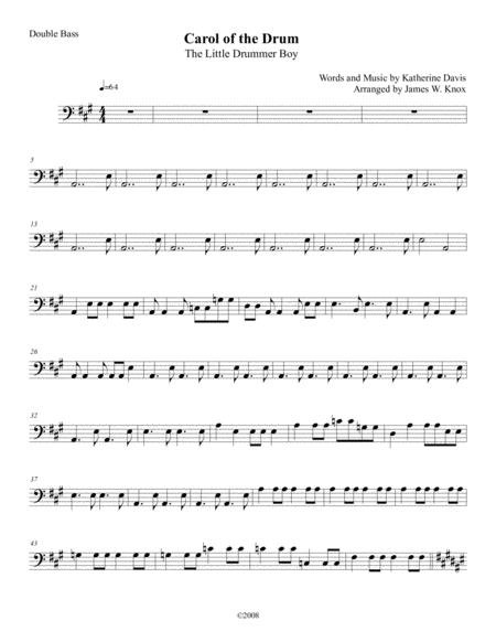 Carol Of The Drum The Little Drummer Boy Double Bass Part Sheet Music