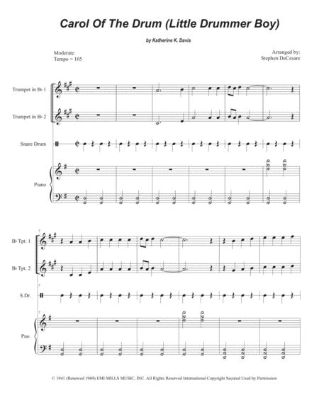 Carol Of The Drum The Little Drummer Boy For Brass Quartet And Piano Alternate Version Sheet Music