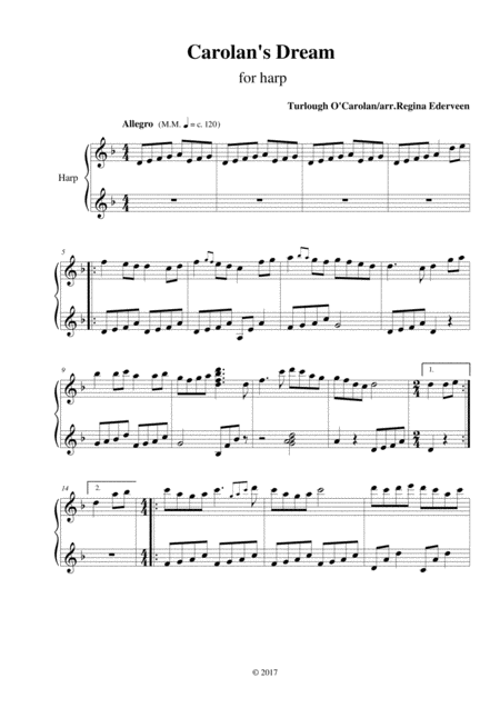 Carolans Dream Lever Harp Solo Sheet Music