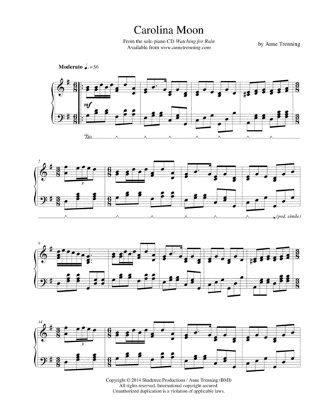 Carolina Moon Sheet Music For Piano Sheet Music