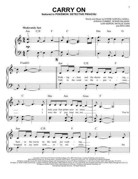 Free Sheet Music Carry On From Pokmon Detective Pikachu