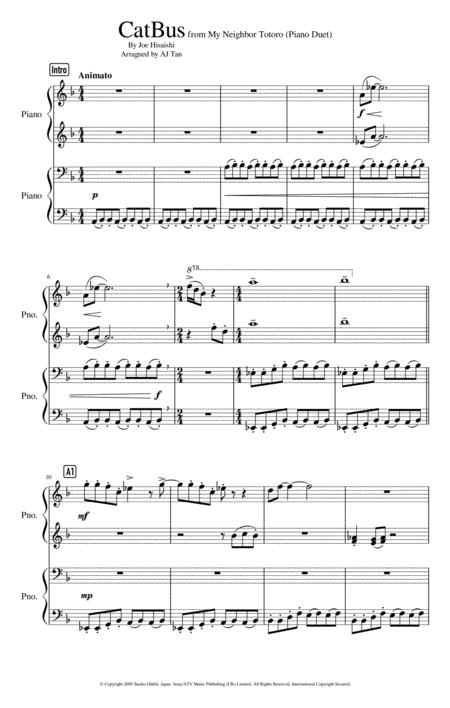 Catbus From My Neighbor Totoro Piano Duet Sheet Music