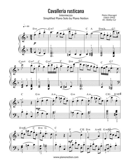 Free Sheet Music Cavalleria Rusticana Intermezzo Simplified Piano Solo