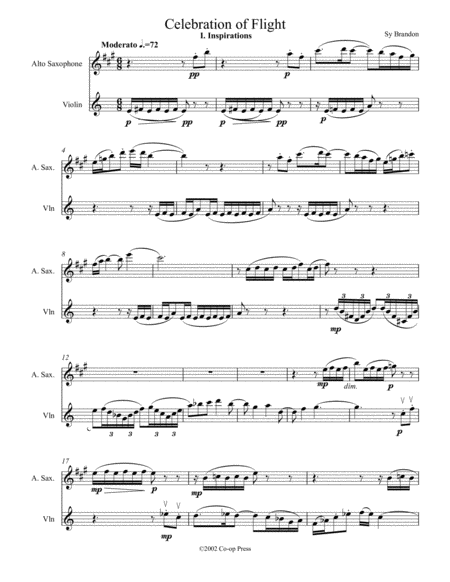 Celebration Of Flight For Violin And Alto Saxophone Sheet Music