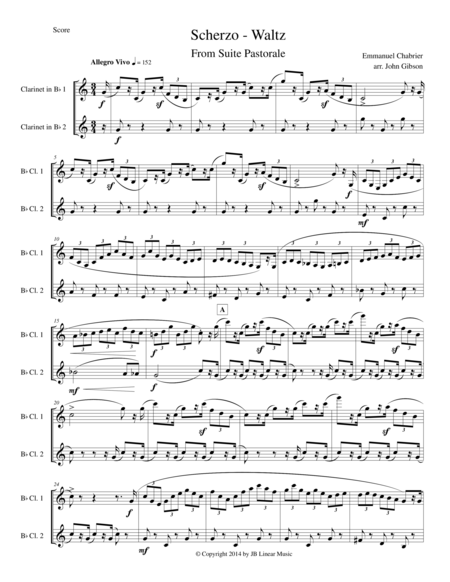 Free Sheet Music Chabrier Clarinet Duet Scherzo From Suite Pastorale