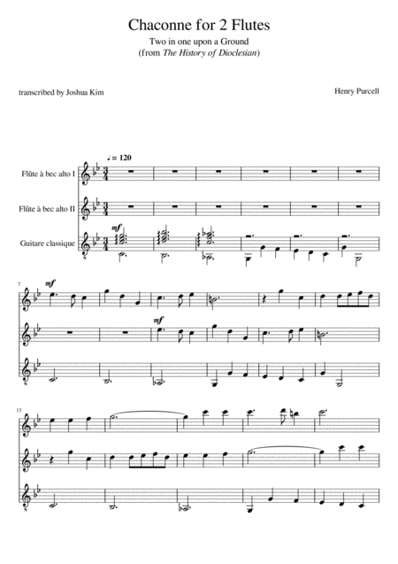 Free Sheet Music Chaconne For 2 Flutes And Guitar Z 627