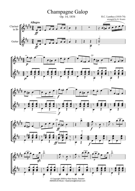 Champagne Galop For Clarinet In Bb And Guitar Sheet Music