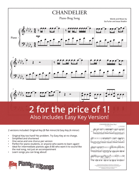 Chandelier Simplified And Easy Key Piano Solos Sia Sheet Music