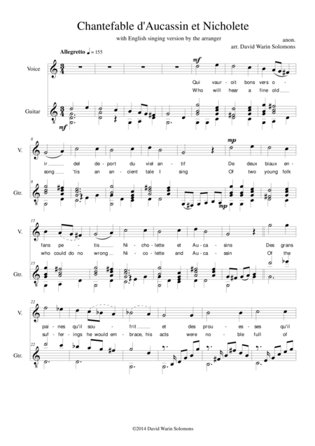 Free Sheet Music Chantefable Of Aucassin And Nicolette For Voice And Guitar