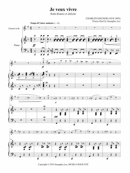 Charles Gounod Je Jeux Vivre For Clarinet And Piano Arr Seunghee Lee Sheet Music