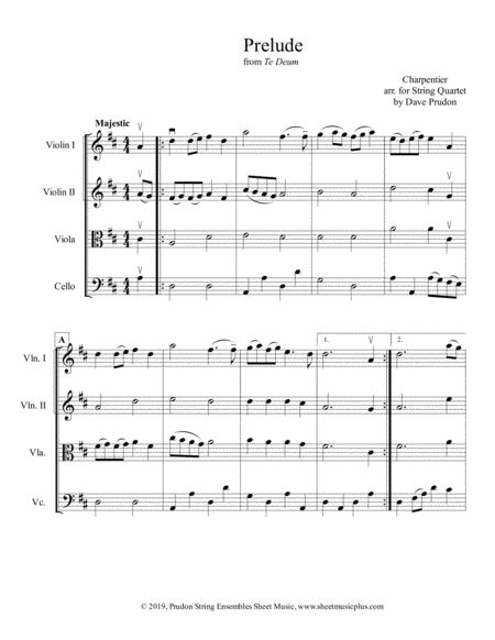 Charpentier Te Deum For String Quartet Sheet Music