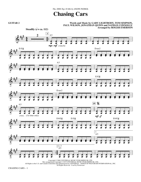 Chasing Cars Arr Roger Emerson Guitar 2 Sheet Music