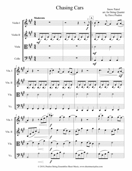 Chasing Cars For String Quartet Sheet Music