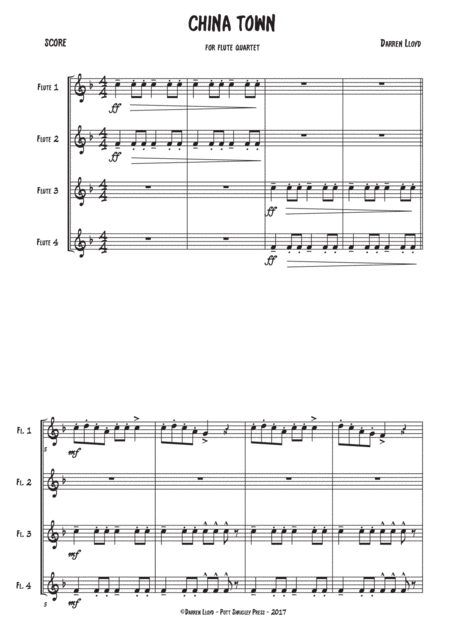 China Town Flute Quartet Sheet Music