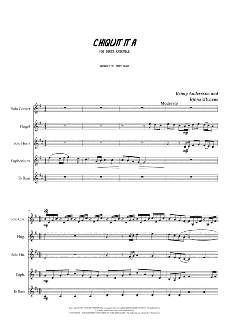 Free Sheet Music Chiquitita For Brass Ensemble