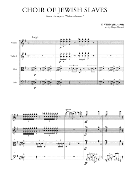 Choir Of The Jewish Slaves For String Quartet Sheet Music