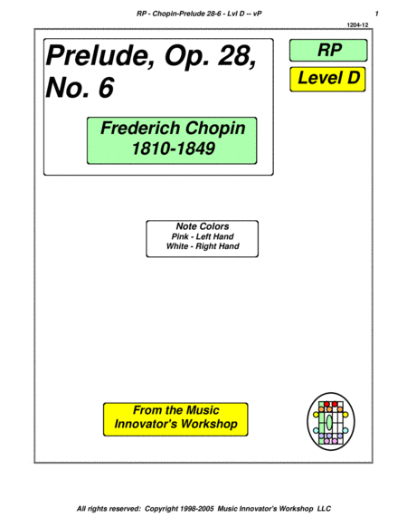 Chopin Prelude Opus 28 No 6 Key Map Tablature Sheet Music