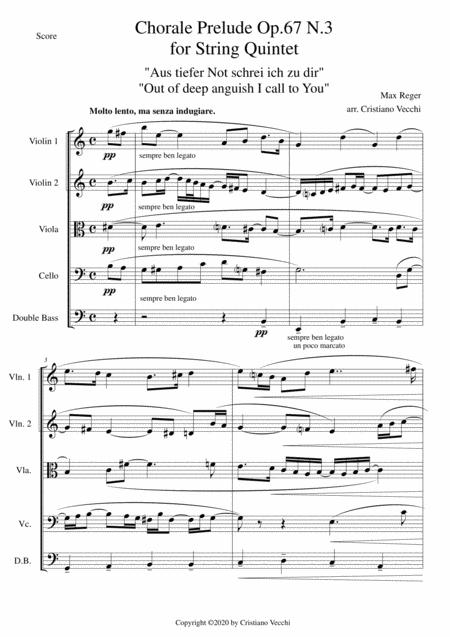 Chorale Prelude Op 67 N 3 For String Quintet Sheet Music