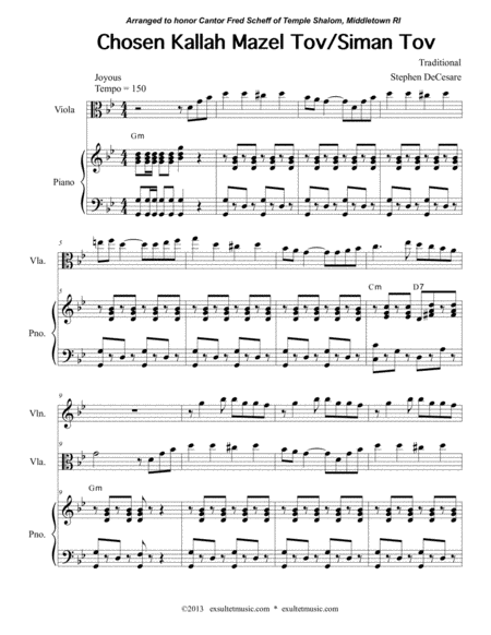 Free Sheet Music Chosen Kallah Mazel Tov Siman Tov For Violin Viola Flute And Piano