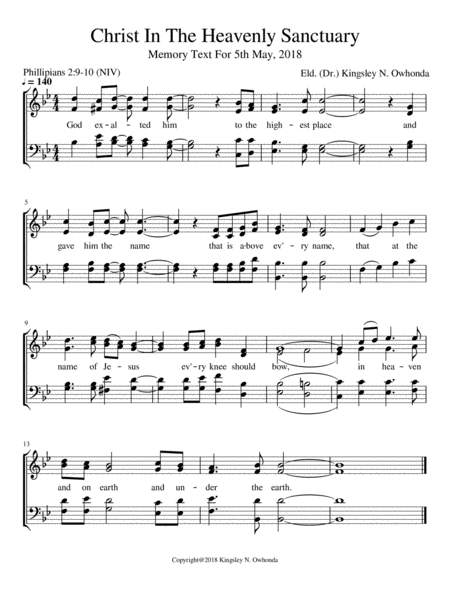 Free Sheet Music Christ In The Heavenly Sanctuary