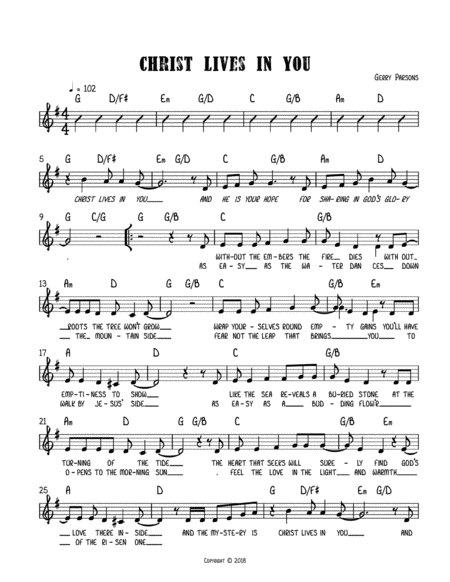 Free Sheet Music Christ Lives In You