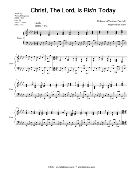 Free Sheet Music Christ The Lord Is Ris N Today