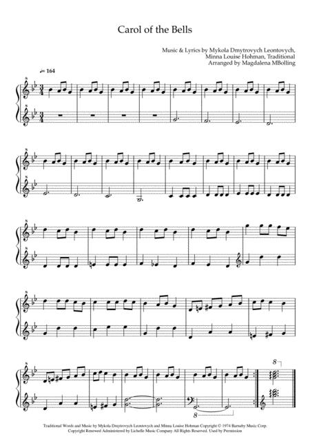 Free Sheet Music Christmas Bells Carol Of The Bells Piano Solo